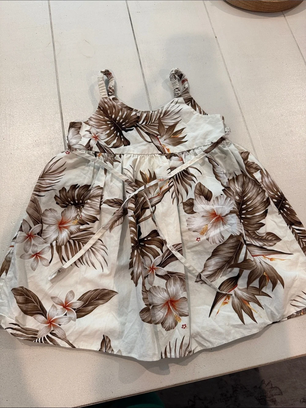 Girls Floral Tie-Back Camisole Dress - White & Brown